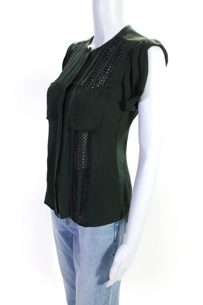 Veronica Beard Womens Dark Green Silk Textured Cap Sleeve Blouse Top Size 0
