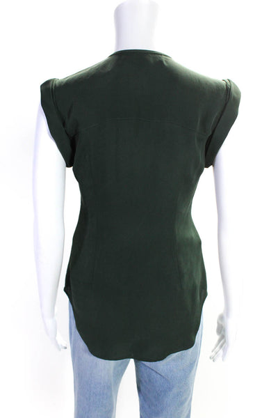 Veronica Beard Womens Dark Green Silk Textured Cap Sleeve Blouse Top Size 0