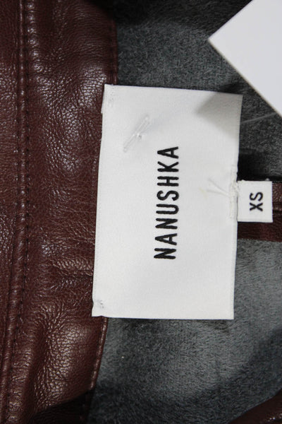 Nanushka Womens Brown Vegan Leather Collar Long Sleeve Button Down Shirt Size XS