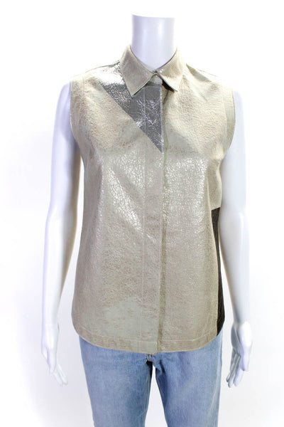 3.1 Phillip Lim Womens Beige/Silver Collar Sleeveless Leather Blouse Top Size 0