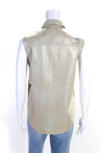3.1 Phillip Lim Womens Beige/Silver Collar Sleeveless Leather Blouse Top Size 0