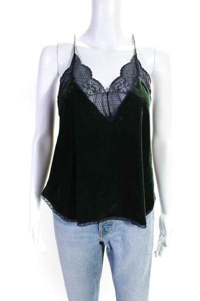 Zadig & Voltaire Womens Green Velour Lace Trim Sleeveless Camisole Top Size XS