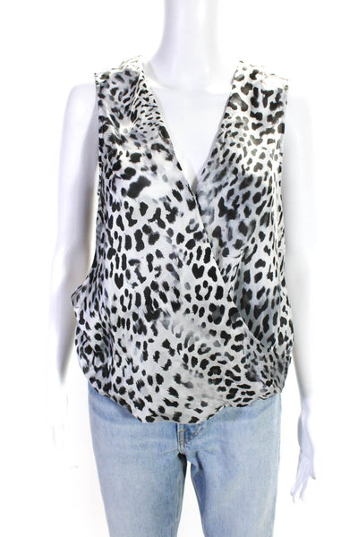 Generation Love Womens Gray Silk Leopard V-Neck Sleeveless Blouse Top Size XS