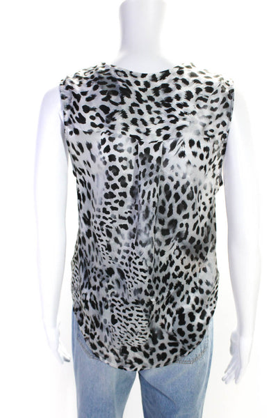 Generation Love Womens Gray Silk Leopard V-Neck Sleeveless Blouse Top Size XS