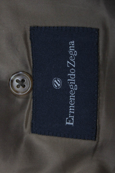Ermenegildo Zegna Mens Two Button Blazer Jacket Brown Blue Wool Size 60 Long