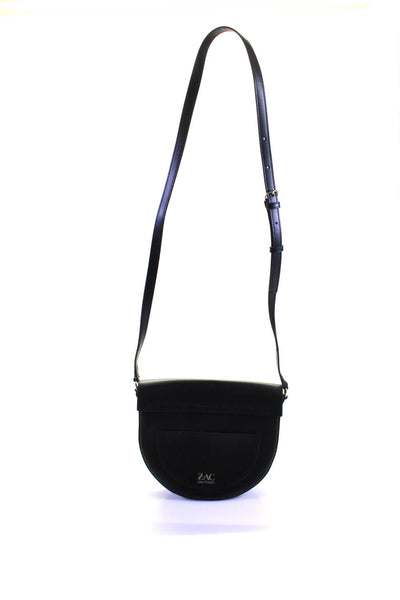 ZAC Zac Posen Faux Leather Push Lock Shoulder Satchel Crossbody Handbag Black