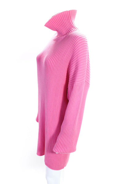 Balenciaga Womens Cotton Ribbed Knit Turtleneck Sweater Dress Pink Size XS