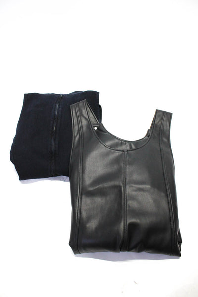 Zara Womens Vegan Leather Sleeveless Overalls Jumpsuit Black Size M Lot 2
