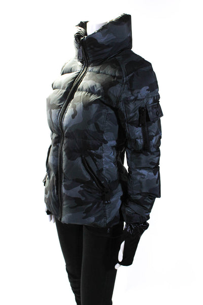 SAM. Womens Long Sleeve Full Zip Camouflage Print Down Puffer Coat Gray Size S