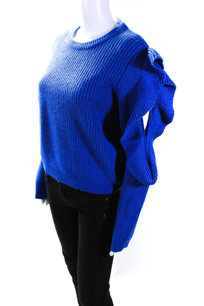 The Fifth Label Women's Crewneck Long Sleeves Ruffle Knit Sweater Blue Size XS