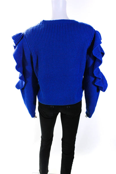 The Fifth Label Women's Crewneck Long Sleeves Ruffle Knit Sweater Blue Size XS