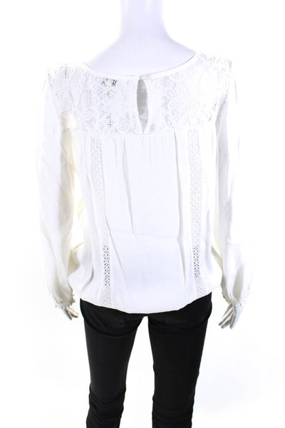 Joie Womens Long Sleeve Lace Trim Scoop Neck Shirt White Size Extra Small