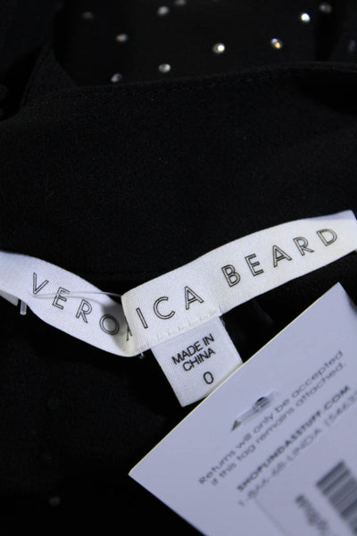 Veronica Beard Womens Long Sleeve Crew Neck Rhinestone Top Black Silk Size 0