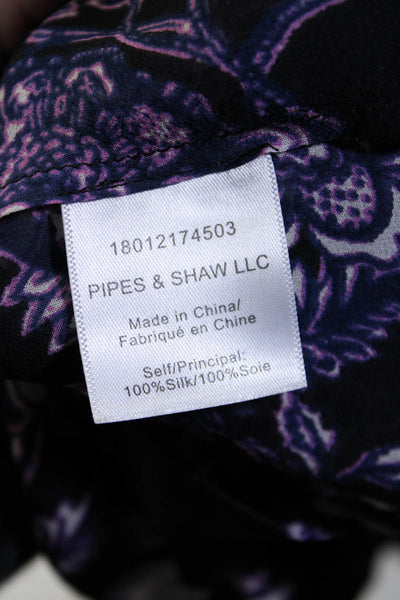 Veronica Beard Womens Back Zip Long Sleeve Sheer Silk Floral Top Black Purple 0