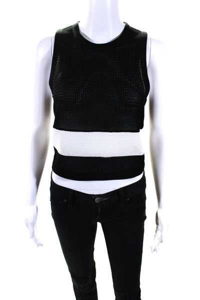 Rag & Bone Womens Crew Neck Open Knit Striped Tank Top Black White Size XS