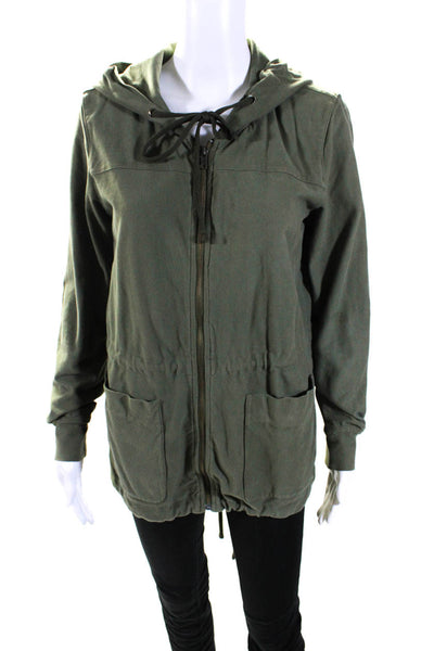 Standard James Perse Womens Front Zip Drawstring Hooded Jacket Green Size 1