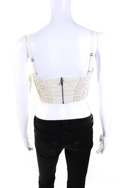 Alice + Olivia Womens Back Zip Square Neck Embroidered Crop Top White Size 0