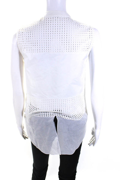 Elie Tahari Womens White Cotton Cut Out Crew Neck Sleeveless Blouse Top Size XS