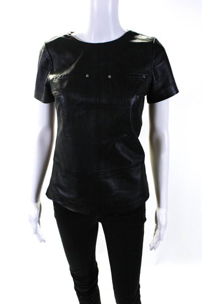Michael Michael Kors Womens Leather Short Sleeves Blouse Black Size Extra Small