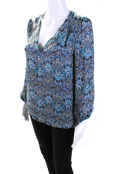 Joie Womens Silk Paisley Print Long Sleeves Blouse Blue Green Size Extra Small