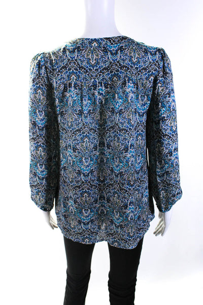 Joie Womens Silk Paisley Print Long Sleeves Blouse Blue Green Size Extra Small