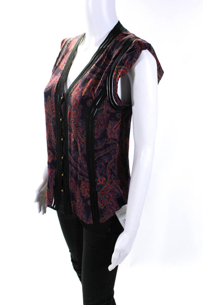 Veronica Beard Womens Silk Paisley Print V Neck Blouse Multi Colored Size 0