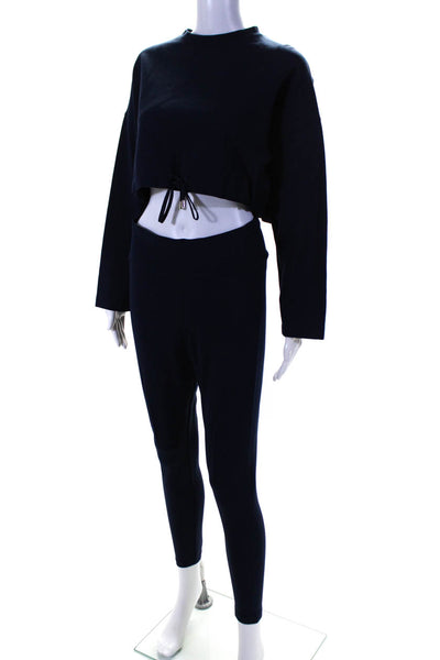 Kimberly Taylor Womens Cropped Drawstring Sweatshirt Pants Set Navy Blue Size M