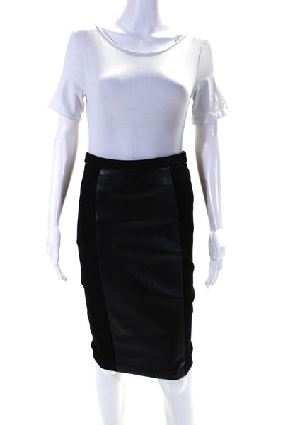 Michael Michael Kors Womens Black Vegan Leather Front Midi Pencil Skirt Size 00