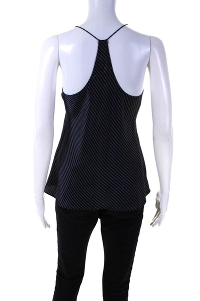 Theory Womens Navy Blue Silk Striped V-Neck Sleeveless Blouse Top Size P
