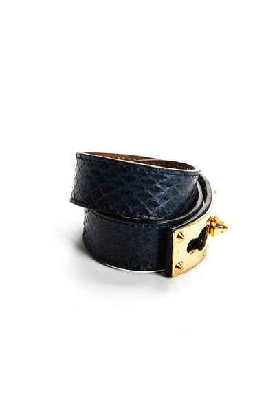 Fendi Womens Blue Snakeskin Gold Tone Double Wrap Bracelet