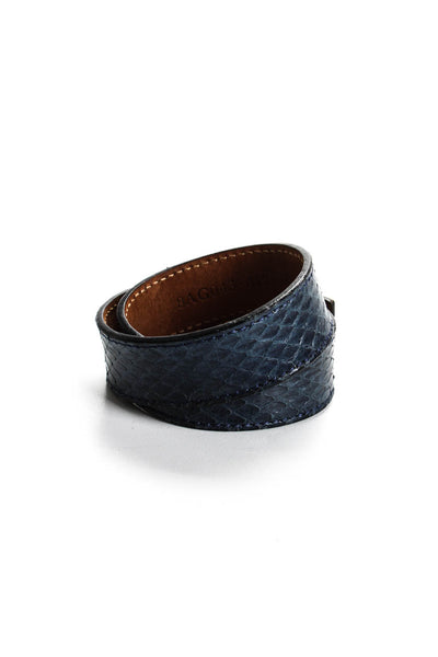 Fendi Womens Blue Snakeskin Gold Tone Double Wrap Bracelet