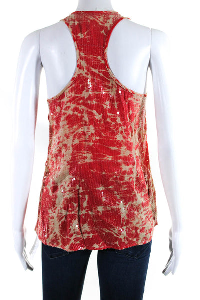 Parker Womens Silk Abstract Print Sequined Tank Top Red Beige Size Extra Small