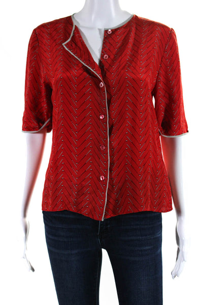 Zanobetti Womens Vintage Short Sleeve Herringbone Shirt Blouse Red Silk IT 44