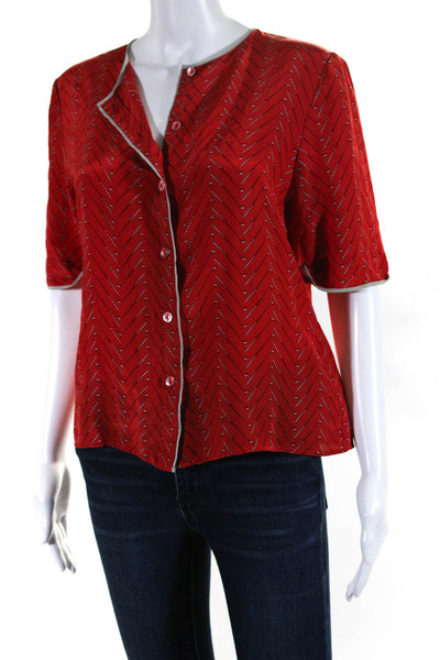 Zanobetti Womens Vintage Short Sleeve Herringbone Shirt Blouse Red Silk IT 44