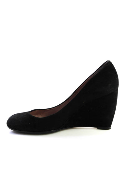 Gucci Womens Round Toe Slip On Wedge Pumps Black Suede Size 37.5 7.5
