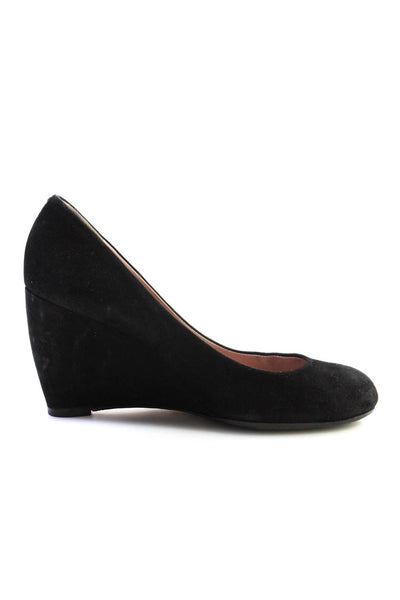Gucci Womens Round Toe Slip On Wedge Pumps Black Suede Size 37.5 7.5