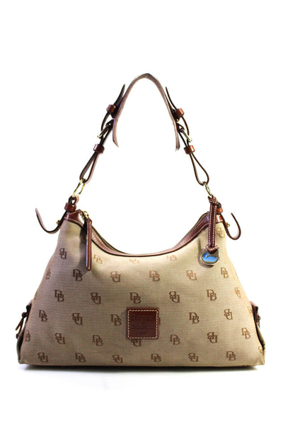 Dooney & Bourke Womens Leather Trim Monogram Canvas Tote Handbag Brown