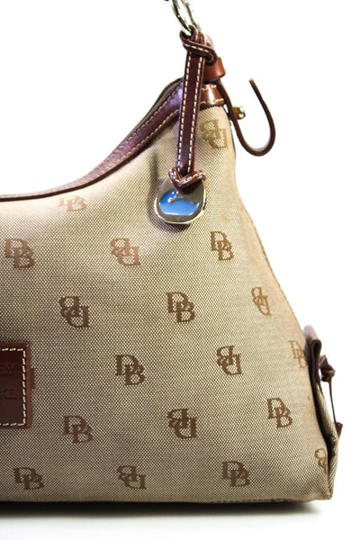 Dooney & Bourke Womens Leather Trim Monogram Canvas Tote Handbag Brown