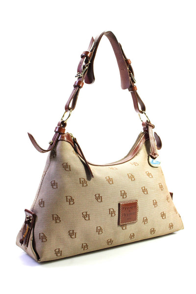 Dooney & Bourke Womens Leather Trim Monogram Canvas Tote Handbag Brown