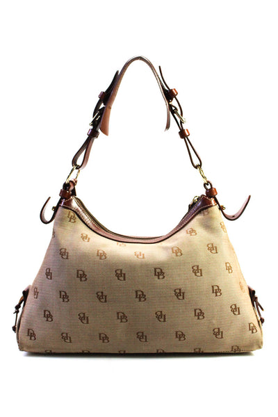 Dooney & Bourke Womens Leather Trim Monogram Canvas Tote Handbag Brown