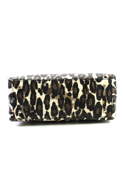 Kate Spade Womens Leopard Print Faux Leather Satchel Tote Handbag Black Brown