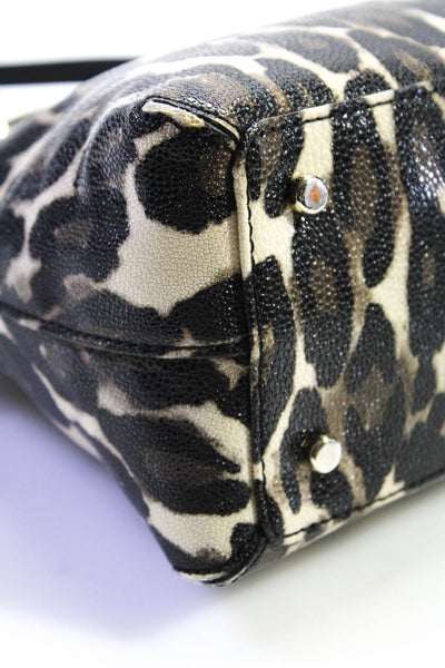 Kate Spade Womens Leopard Print Faux Leather Satchel Tote Handbag Black Brown