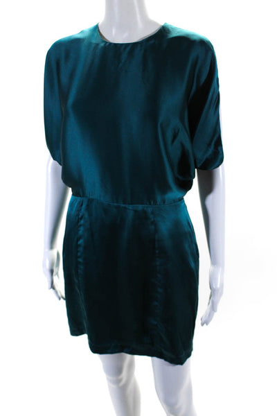 Wren Womens Short Sleeved Batwing Short Blouson Dress Turquoise Blue Size S