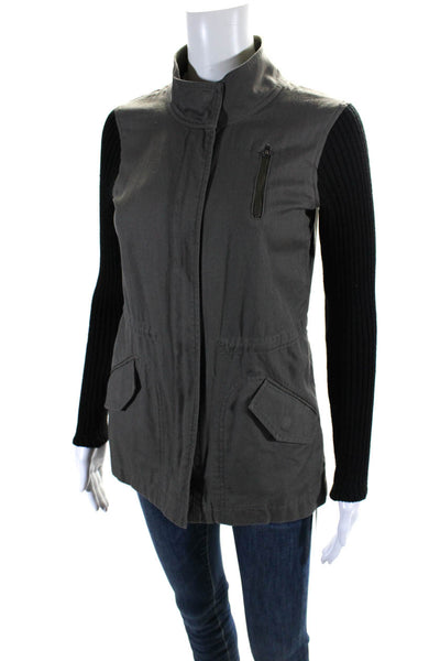 Splendid Womens Front Zip Ribbed Long Sleeve Collared Jacket Gray Black Size XS