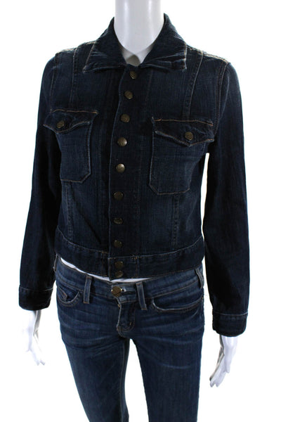 Current/Elliott Womens Button Front Dark Wash Snap Jean Jacket Blue Size 1