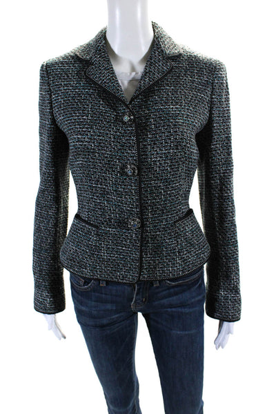 Elie Tahari Womens Three Button Notched Lapel Tweed Jacket Black Gray Size Small
