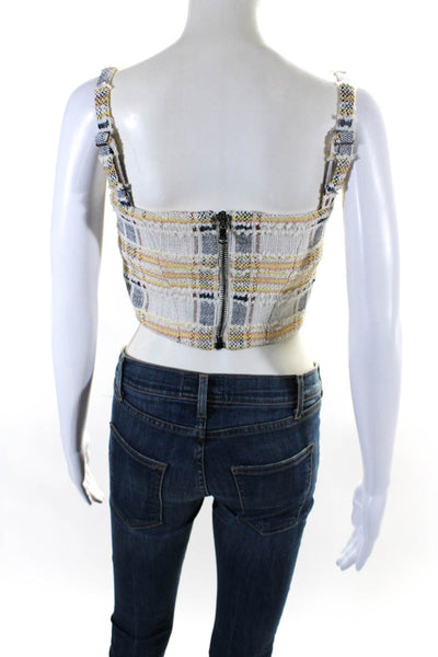 Veronica Beard Womens Back Zip Square Neck Woven Crop Top White Blue Size 0