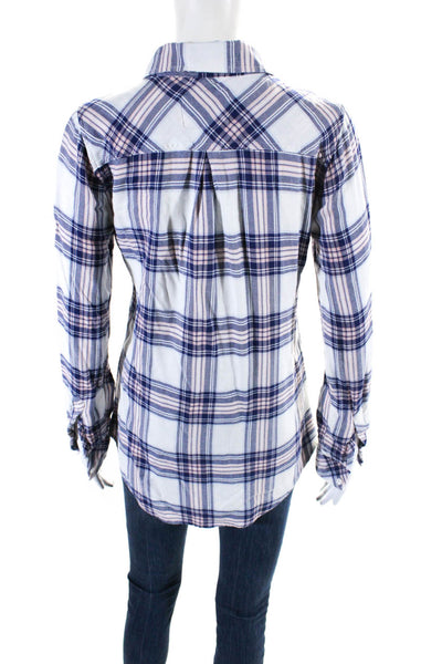 Rails Womens Long Sleeve Button Front Plaid Shirt White Blue Pink Size XS