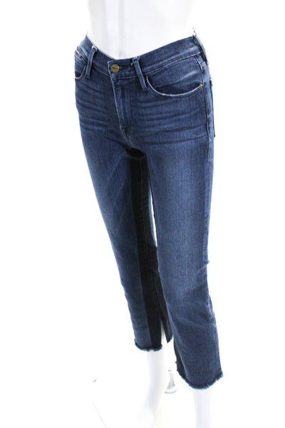 Frame Denim Womens High Rise Fringe Straight Leg Jeans Blue Cotton Size 24