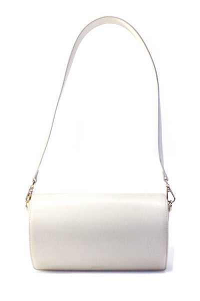Mutemuse Womens Leather Asymmetrical Magnetic Flapped Barrel Handbag White